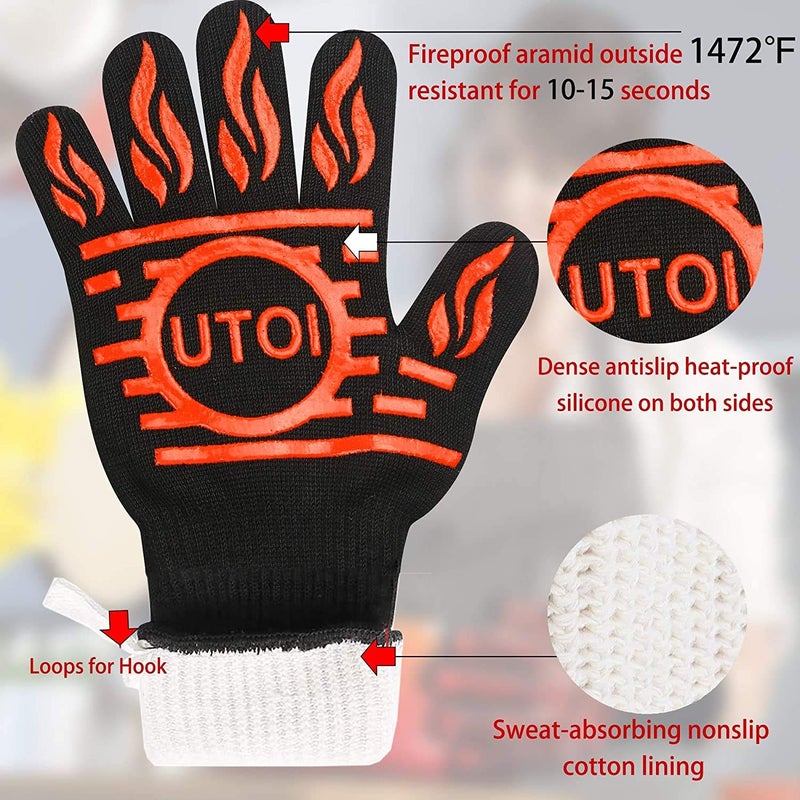 UTOI BBQ Grill Gloves 1472Â°F Heat Resistant, Long Grilling Gloves Oven Mitts for Campfire & Fire Pit, Smoker, Fireplace, Kitchen and Outdoor Cooking, XL Size, Red - Image 3